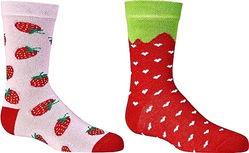 WOWERAT TUTTI FRUTTI Früchte Kinder Socken für Kinder und Teenager 2er-Bündel (Gr.31-34, Erdbeere) von WOWERAT
