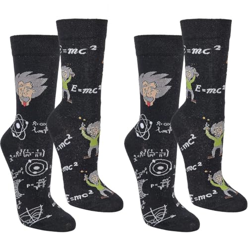 WOWERAT Witzige Socken „Einstein“ für Teenager, Damen und Herren, 2er-Bündel (Gr.42-47, Art.Nr.6209.96, schwarz- „Einstein“) von WOWERAT