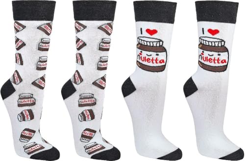 WOWERAT Witzige Socken „Nußcreme“ für Teenager, Damen und Herren, 2er-Bündel (Gr. 42-47, Art.Nr.6209.95, weiß-schwarz/„Nußcreme“) von WOWERAT