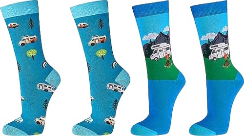 Witzige Socken CAMPING, als Geschenkidee oder zum Selbertragen für Teenager, Damen und Herren 2er-Bündel (Gr.42-47,6209.12 „Camping“) von WOWERAT