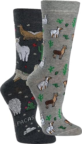 WOWERAT Witzige Socken als Geschenkidee oder zum Selbertragen für Teenager, Damen und Herren, 2er-Bündel (Gr. 42-47, „Alpakas“) von WOWERAT