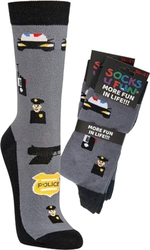 WOWERAT Witzige Socken als Geschenkidee oder zum Selbertragen für Teenager, Damen und Herren, 2er-Bündel (Gr.42-47, „Police“) von Wowerat