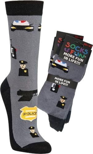 Witzige Socken als Geschenkidee oder zum Selbertragen für Teenager, Damen und Herren, 2er-Bündel (Gr.42-47, „Police“) von WOWERAT