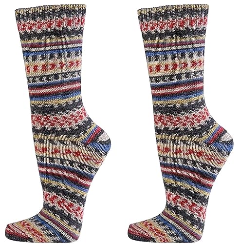 WOWERAT Wollsocken, mit 70% Schafwolle „wie von Oma gestrickt“ 2 Paar (Gr.43-46, grau-bunt) von WOWERAT