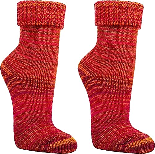 WOWERAT Wollsocken Skandinavien-Style wie handgestrickt, mit Umschlag für Damen und Herren 1 Paar (Gr.39-42, orange-pink) von Wowerat