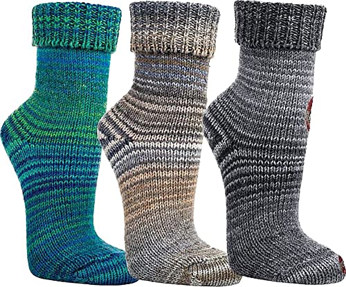 WOWERAT Wollsocken Skandinavien-Style wie handgestrickt, mit Umschlag für Damen und Herren 1 Paar (Gr.39-42, petrol) von Wowerat