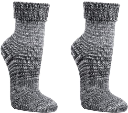 WOWERAT Wollsocken Skandinavien-Style wie handgestrickt, mit Umschlag für Damen und Herren 1 Paar (Gr.43-46, grau) von Wowerat