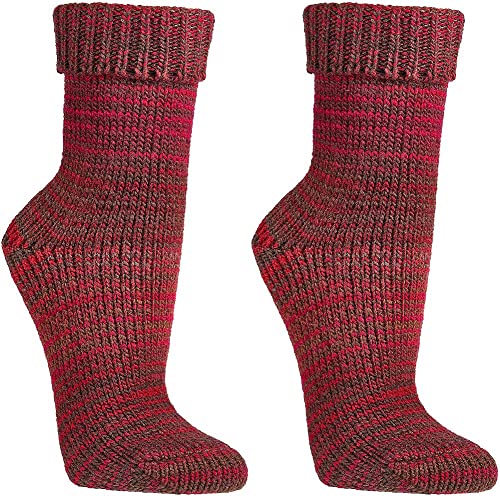 WOWERAT Wollsocken Skandinavien-Style wie handgestrickt, mit Umschlag für Damen und Herren 1 Paar (Gr.43-46, rot) von Wowerat