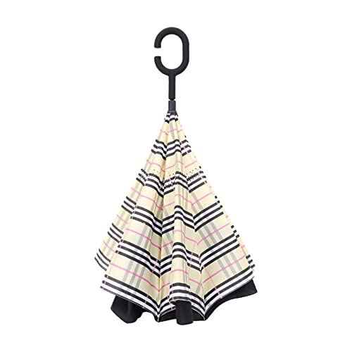 WOWGADGET Umgedrehter Regenschirm mit C-Griff Karo - Reverse, Inverted Stockschirm/Sonnenschirm selbst stehend, Schutz vor Regen, Sturm, Sonne und UV-Strahlung. Mit Tragetasche. von WOWGADGET