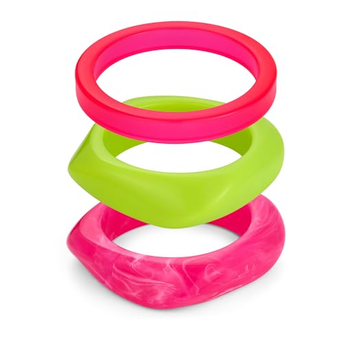 WOWORAMA 3 Teiliges Acryl Armreif Set für Damen Bunt Quadratisch Klobige Armreifen Kunstharz Stapelbar Rosa Auffälliges Klobiges Acetat Armband Geometrische Unregelmäßige Kunststoff Armbänder von WOWORAMA