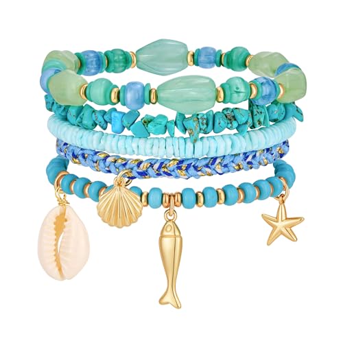 WOWORAMA 5 Teiliges Perlenarmband Set für Damen Gold Muschel Fisch Charm Armband Blau Stapelbar Sommer Surfer Armbänder Boho Mehrlagige Strang Armbänder WOWORAMA 5 Teiliges Perlenarmband Set für Damen Gold Muschel Fisch Charm Armband Blau Stapelbar Sommer Surfer Armbänder Boho Mehrlagige Strang Armbänder von WOWORAMA
