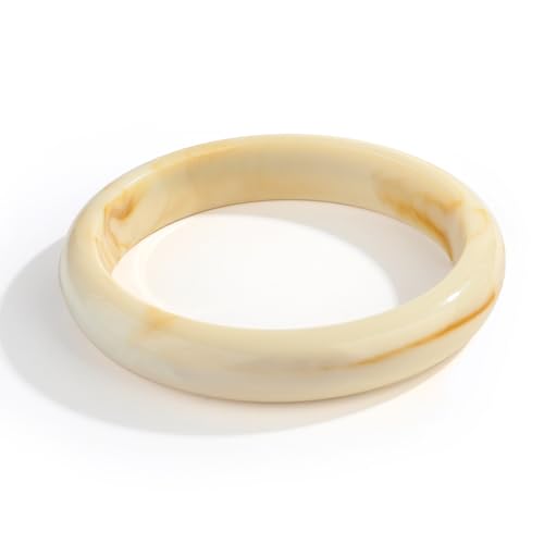 WOWORAMA Beiges Armreif Armband aus Kunstharz für Damen einfache dünne Acrylarmbänder gesprenkelte Armreifen aus Acetat rundes geometrisches Kunststoffarmband von WOWORAMA