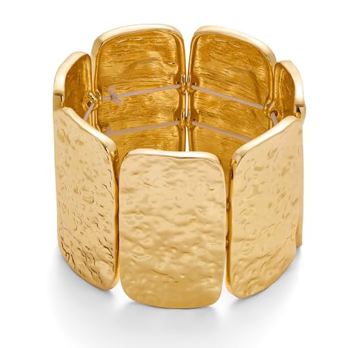 WOWORAMA Breite gehämmerte Armreifen für Damen goldfarben klobige Stretch Armreifen großes elastisches verstellbares Statement Armband von WOWORAMA