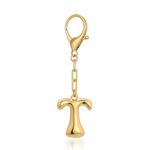 WOWORAMA Goldener Anfangsbuchstabe T Taschenanhänger Schlüsselanhänger für Frauen klobiger Blasenbuchstabe t Geldbörsenanhänger Alphabet personalisierte Schlüsselanhänger Zubehör T von WOWORAMA