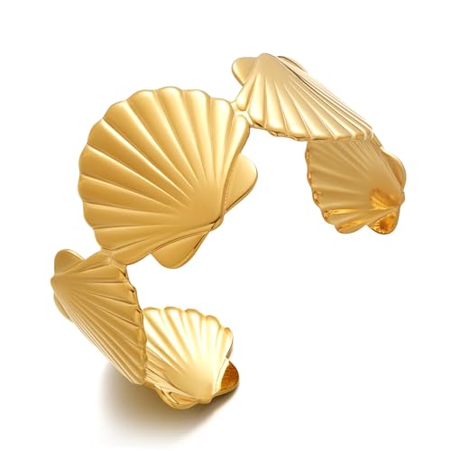 WOWORAMA Klobiges Muschelarmband für Damen goldene Muschel Manschettenarmbänder goldene Muschel Manschettenarmreifen Sommer Strand tatement Armband von WOWORAMA