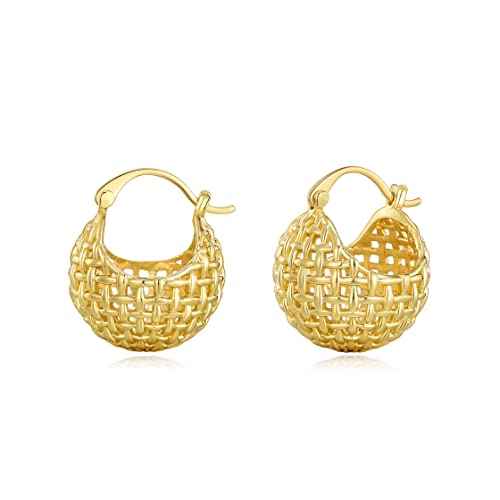 WOWORAMA Filigrane Chunky Goldene Creolen für Damen Goldplattierte Openwork Dicke Creolen Hohle Click Top Ohrringe Breite Creolen Schmuck Geschenke von WOWORAMA