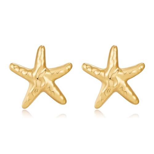 WOWORAMA Gehämmerte Seestern Ohrringe für Damen klobige goldene Statement Ohrringe Vintage Ozean Seestern Muschel Ohrring Sommer Strandschmuck WOWORAMA Gehämmerte Seestern Ohrringe für Damen klobige goldene Statement Ohrringe Vintage Ozean Seestern Muschel Ohrring Sommer Strandschmuck von WOWORAMA