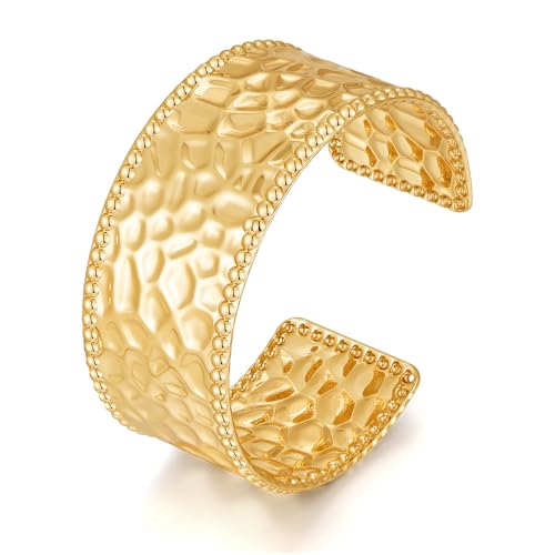 WOWORAMA Gehämmertes Chunky Cuff-Armband für Frauen Bohemian Gold Statement-Armband Chunky Weite Offene Bangle-Armbänder Vintage Verstellbares Arm-Cuff-Armband von WOWORAMA