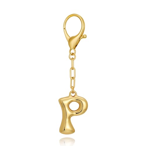 WOWORAMA Goldener Schlüsselanhänger mit Blasenbuchstaben P Taschenanhänger für Frauen klobiger Anfangsbuchstabe p Geldbörsenanhänger Alphabet personalisierte Schlüsselanhänger Zubehör P für Frauen von WOWORAMA