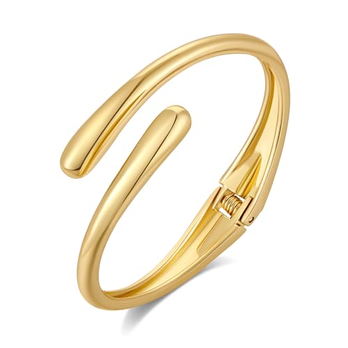 WOWORAMA Gold Manschettenarmbänder für Damen Polierte Tropfen Gold Armreifen Scharnier Armreifen Statement Armband Wassertropfen Einfaches Bypass Armband von WOWORAMA