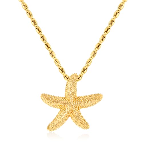 WOWORAMA Gold Seestern Halskette für Damen Strukturierte Seestern Muschel Halsketten Boho Halskette Ozean Seestern Muschel Anhänger Sommer Strand Halsketten Schmuck von WOWORAMA