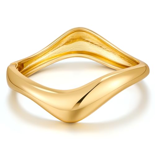 WOWORAMA Goldarmreifen Armband für Damen trendiger Armreif Unregelmäßigen Wellen Statement Armband Scharnier offener poliertem Gold trendiger Schmuck Armreif von WOWORAMA