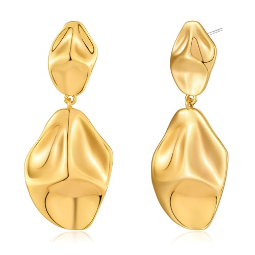 WOWORAMA Goldene Hammered Hängeohrringe für Damen Trendige Geometrische Tropfen Ohrringe Vintage Statement Chunky Gold Ohrringe Schmuck WOWORAMA Goldene Hammered Hängeohrringe für Damen Trendige Geometrische Tropfen Ohrringe Vintage Statement Chunky Gold Ohrringe Schmuck von WOWORAMA