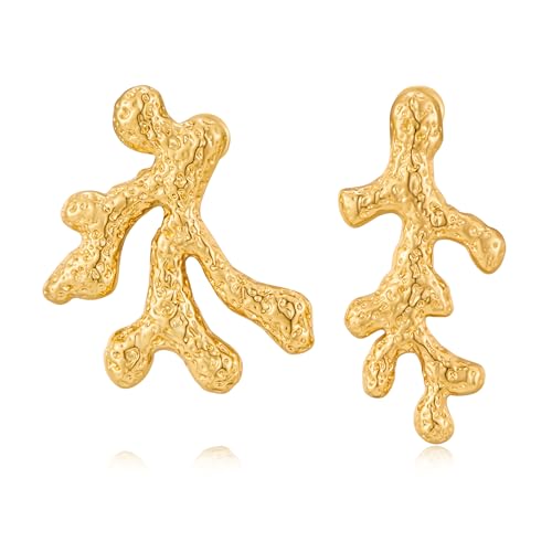 WOWORAMA Goldene Ozean Meer Ohrringe für Damen strukturierte Korallenriff Ohrringe unregelmäßige Meereskoralle Statement Ohrring Boho asymmetrischer Sommer Strandschmuck von WOWORAMA