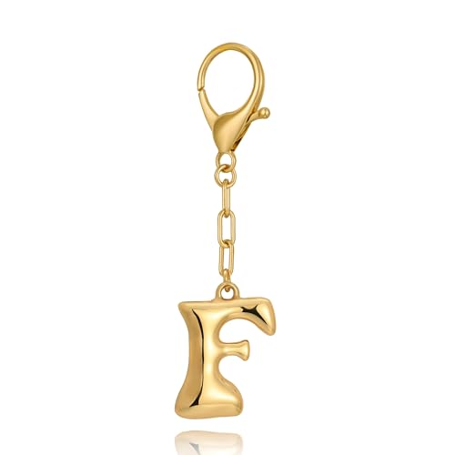WOWORAMA Goldener Schlüsselanhänger mit Blasenbuchstaben F für Damen goldener Anfangsbuchstabe f Taschenanhänger Geldbörsenanhänger für Handtaschen personalisierte Schlüsselanhänger Zubehör F von WOWORAMA
