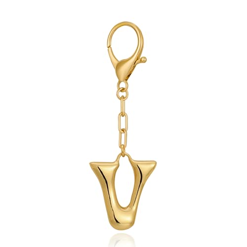 WOWORAMA Goldener Schlüsselanhänger mit Blasenbuchstaben v Taschenanhänger für Frauen klobiger Anfangsbuchstabe V Geldbörsenanhänger Schlüsselanhänger Alphabet personalSchlüsselanhänger Zubehör V von WOWORAMA