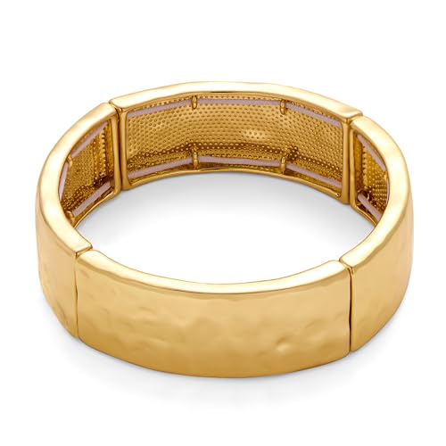 WOWORAMA Goldfarbener gehämmerter Armreif für Damen klobiger elastischer Stretch Armreif dick verstellbar Statement Goldarmband von WOWORAMA
