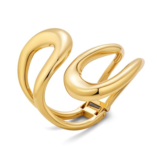 WOWORAMA Goldfarbenes Klobiges Armreifarmband für Damen Schwere Schicht Wassertropfen ArmreifeOffene Armreife Metall Scharnier Statement Schmuck von WOWORAMA