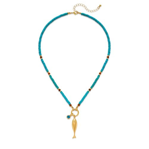 WOWORAMA Goldfisch Halskette für Damen Blaue Perlen Choker Halsketten Trendige Glücksfisch Anhänger Halskette Boho Ozean Meer Surfer Halsketten Sommer Strandschmuck von WOWORAMA