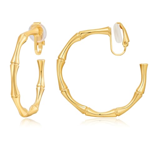 WOWORAMA Große Goldene Clip Ohrringe für Damen 40mm Creolen Clip on Ohrringe Nicht Gepiercte Creolen - 40mm Große Ohrring von WOWORAMA