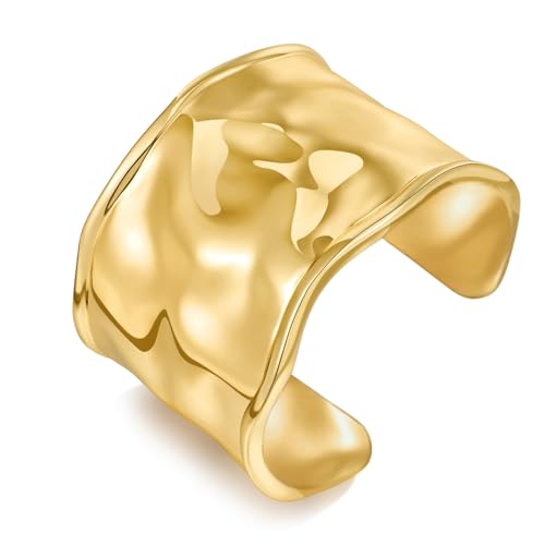WOWORAMA Hammered Chunky Cuff Armbänder für Damen Extra Breite Chunky Open Cuff Armbänder Extragavagantes Statement Goldarmband Boho Massiv Dickes Handgelenk und Armcuff Armband von WOWORAMA
