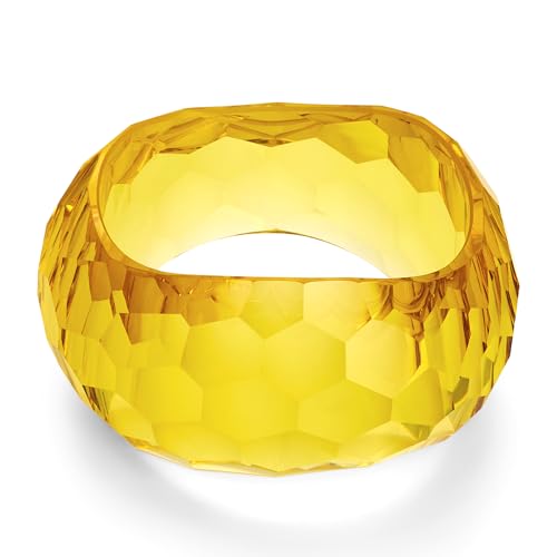 WOWORAMA Klobige Acrylharz Armbänder für Damen Großes Transparentes Acetat Armband in Gelb Dick Auffällig Klobige Harz Armreifen Großes Unregelmäßiges Plastikarmband von WOWORAMA