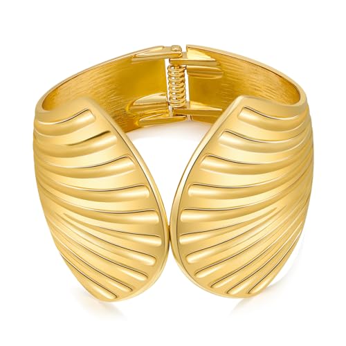 WOWORAMA Klobige Muschelarmbänder für Damen Boho Stil goldenes Muschel Manschettenarmband breite Muschelarmbänder mit Scharnier übertriebenes Sommer Strand Statement Armband von WOWORAMA