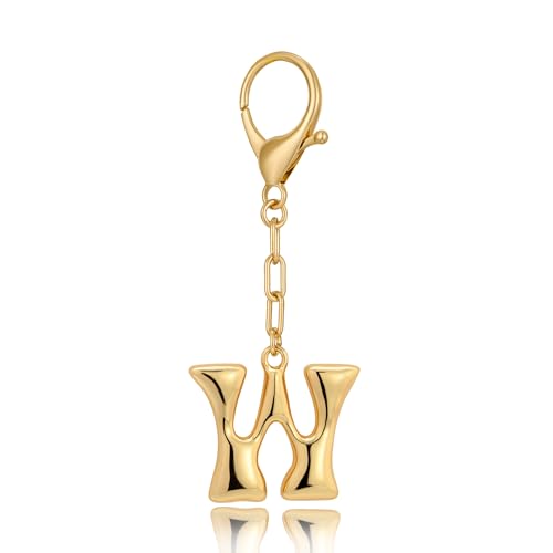 WOWORAMA Klobiger Schlüsselanhänger mit Anfangsbuchstabe W für Damen goldener Blasenbuchstabe w Taschenanhänger Geldbörsenanhänger Alphabet personalisierte Schlüsselanhänger Zubehör W von WOWORAMA