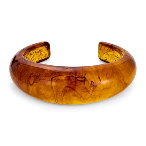 WOWORAMA Klobiges Acrylharz Armreifarmband für Damen Braun Durchscheinend, Gewölbt Offener Armreif Dick Gesprenkelt Acetat Acryl Armreifarmbänder Auffällige Harz Statement Armbänder von WOWORAMA