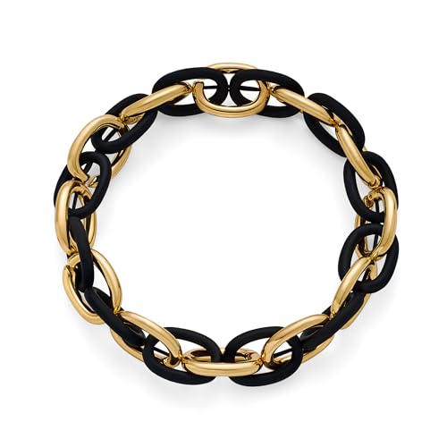 WOWORAMA Klobiges Kettenarmband für Damen und Herren Schwarzgold dehnbare Gliederketten Armbänder gemischte Metalle dickes klobiges Gliederarmband elastisch verstellbar Statement Armbänder von WOWORAMA