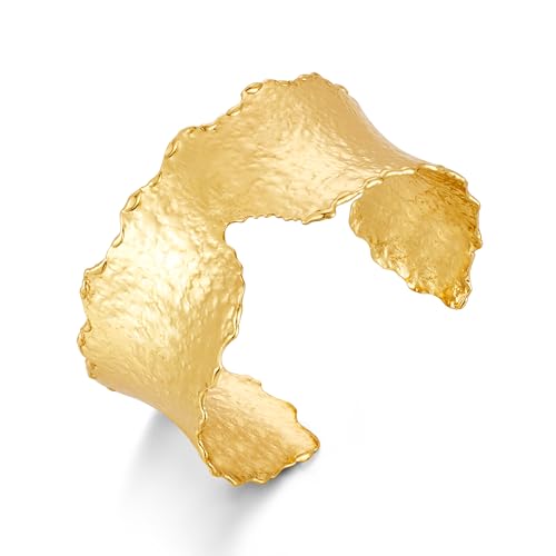 WOWORAMA Klobiges goldenes Armreif Armband für Damen unregelmäßig gehämmert Armreif breites goldenes Statement Armband verstellbar offene Armreife Schmuck von WOWORAMA