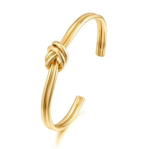 WOWORAMA Liebesknoten Goldarmbänder für Damen 18 Karat vergoldet Doppelknoten DrahtManschettenarmbänder minimalistische verstellbare zierliche Goldarmbänder von WOWORAMA