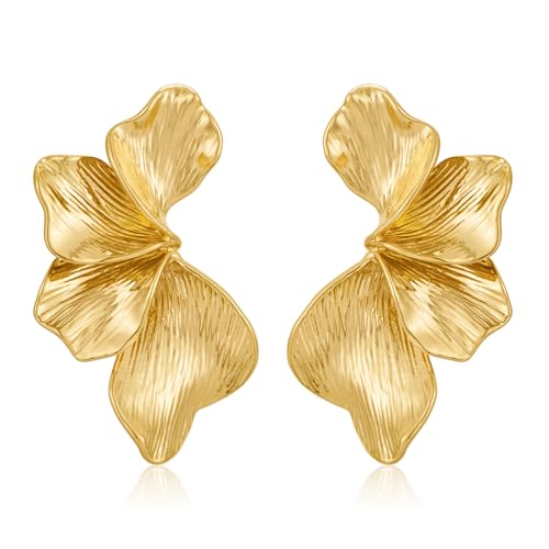 WOWORAMA Mattgoldene Blumenohrringe für Damen Vintage große Blattgoldohrringe Boho geometrische Statement Blumenohrringe übertriebene Sektorohrringe aus Metall WOWORAMA Mattgoldene Blumenohrringe für Damen Vintage große Blattgoldohrringe Boho geometrische Statement Blumenohrringe übertriebene Sektorohrringe aus Metall von WOWORAMA