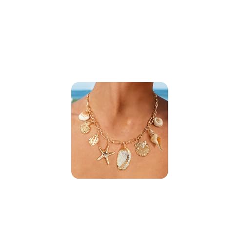 WOWORAMA Muschelanhänger Klobige Halskette für Damen Große Gold Muschelschale Seestern Halskette Boho Stil Große Ozean Muschel Halsketten Meerjungfrau Sommer und Strandschmuck WOWORAMA Muschelanhänger Klobige Halskette für Damen Große Gold Muschelschale Seestern Halskette Boho Stil Große Ozean Muschel Halsketten Meerjungfrau Sommer und Strandschmuck von WOWORAMA