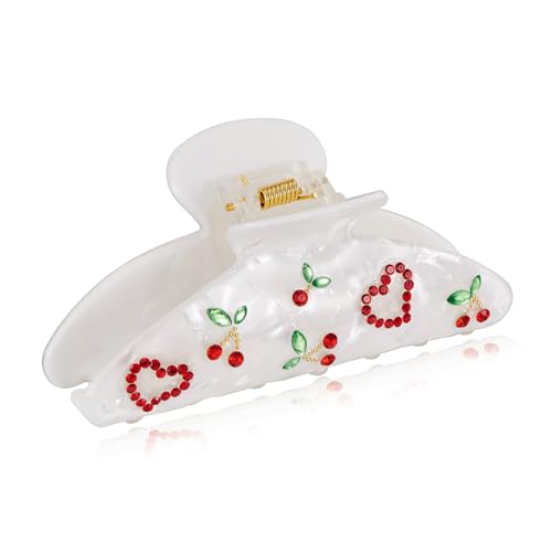 WOWORAMA Niedliche Haarklammern für Damen Herz Kirsch-Haarklammern mit Strasssteinen rutschfeste Haarklammern starker Halt Klauenklammer für feines Haar Zubehör von WOWORAMA