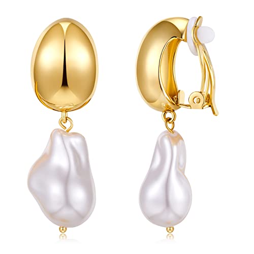 WOWORAMA Perlen Clip Ohrringe für Damen Polierte Chunky Gold Clip Ohrring Große Barockperlen Ohrringe Nicht Pierced Statement Perlen Ohrring WOWORAMA Perlen Clip Ohrringe für Damen Polierte Chunky Gold Clip Ohrring Große Barockperlen Ohrringe Nicht Pierced Statement Perlen Ohrring von WOWORAMA