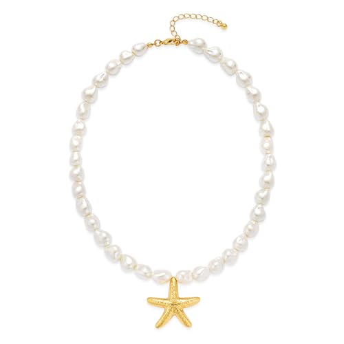 WOWORAMA Perlen Seestern Halskette für Damen goldene Muschel Seestern Anhänger Halsketten Barock Perlen Halskette verstellbar Sommer Strand Muschel Halsketten Schmuck von WOWORAMA