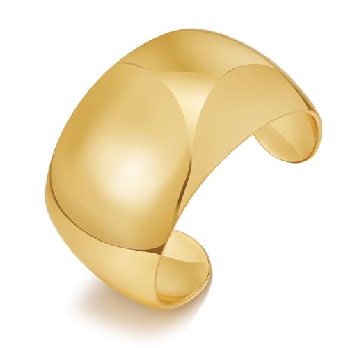 WOWORAMA Poliertes Breites Cuff Armband für Damen Boho Breites Chunky Gold Armreif Armband Verstellbares Trendy Statement Goldarmband von WOWORAMA