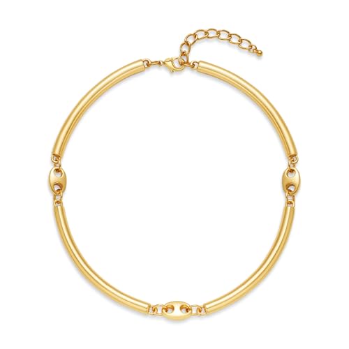 WOWORAMA Schlichte Metall Halskette für Damen vergoldet runde Stange offene Manschettenkette trendige verstellbare Statement Halsketten mit Hummer Motiv von WOWORAMA