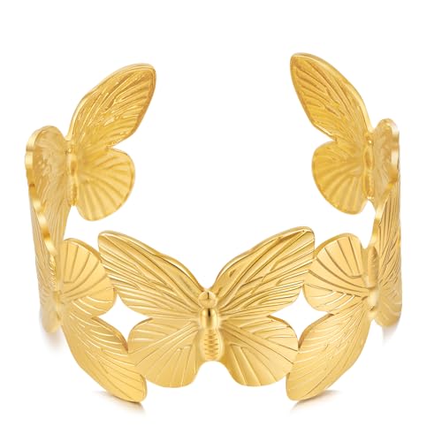 WOWORAMA Schmetterlingsarmband für Frauen Weite Chunky Gold Cuff-Armbänder Trendy Schmetterling Offenes Bangle-Armband Vintage Statement Gold-Armband von WOWORAMA